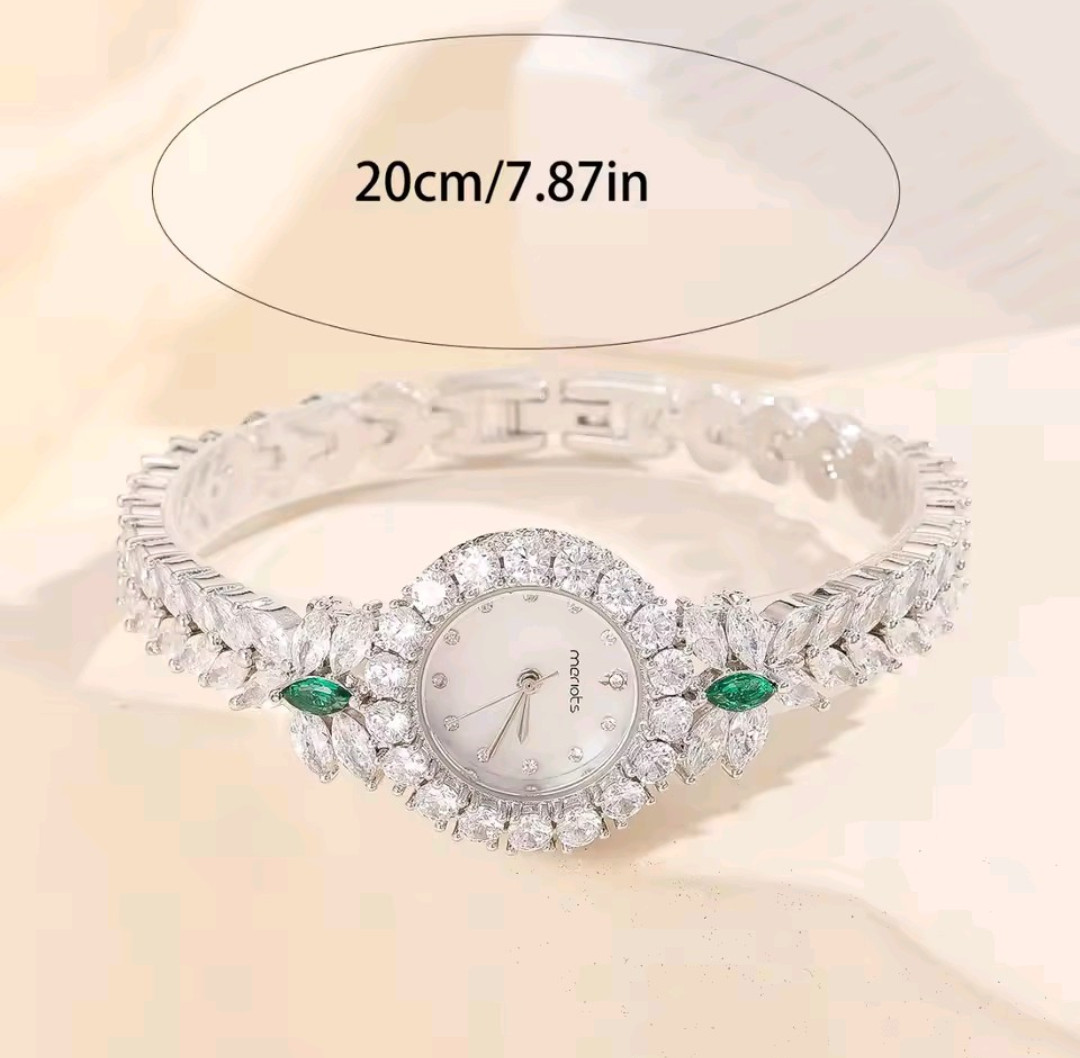 Beautiful Elegant Full Zircon White Green Luxury Watch for Women Bling Bling