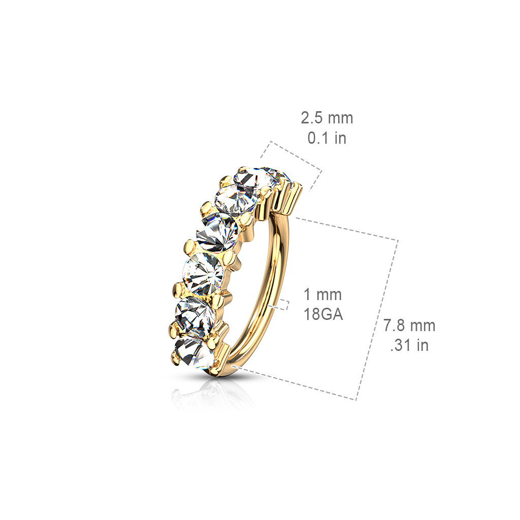 7 Gem CZ Lined Hoop Nose Ear Lip Cartilage Helix Daith Rook Tragus Rings