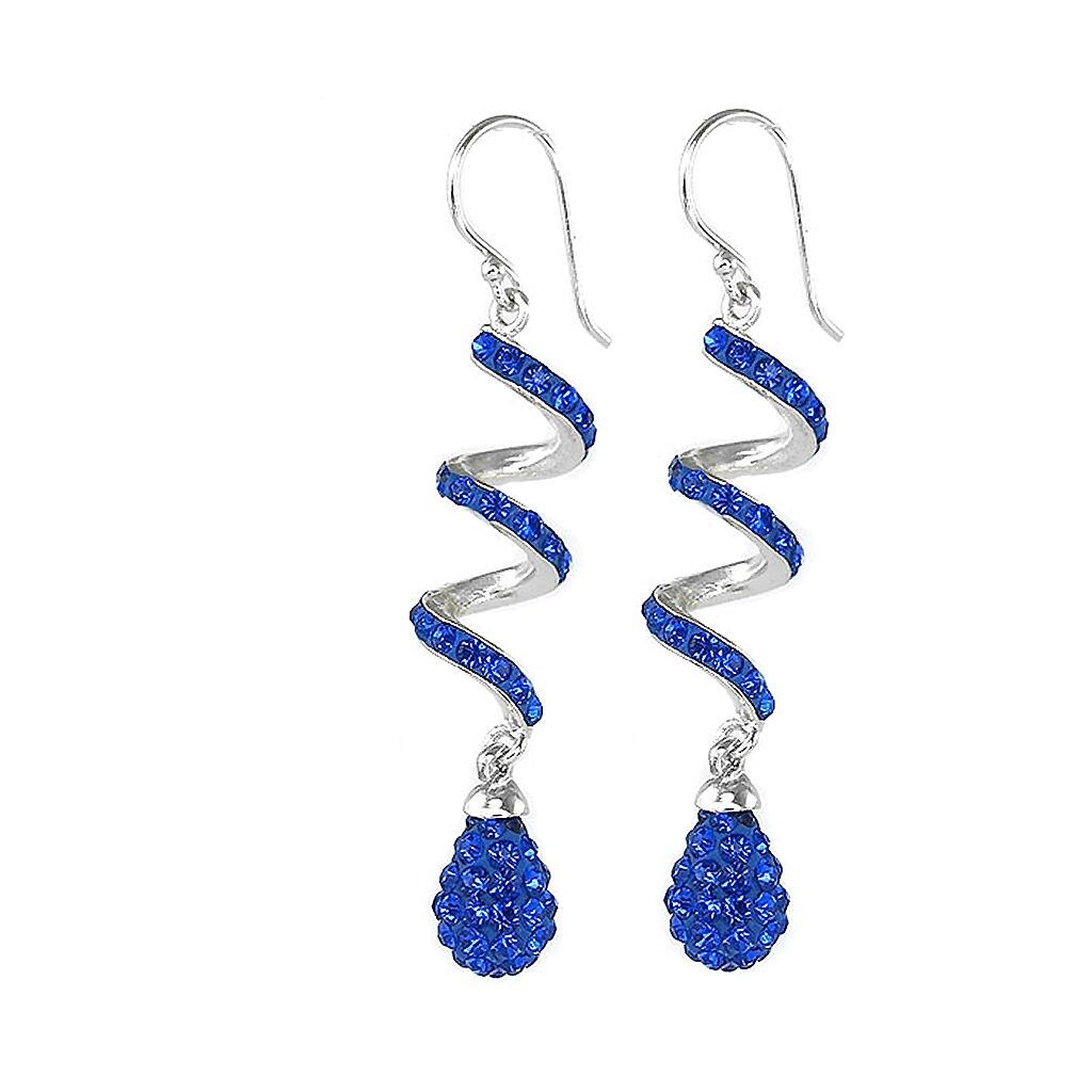 14K White Gold Plated Sapphire Spiral Shape Crystal Drop Dangle Hook Earrings