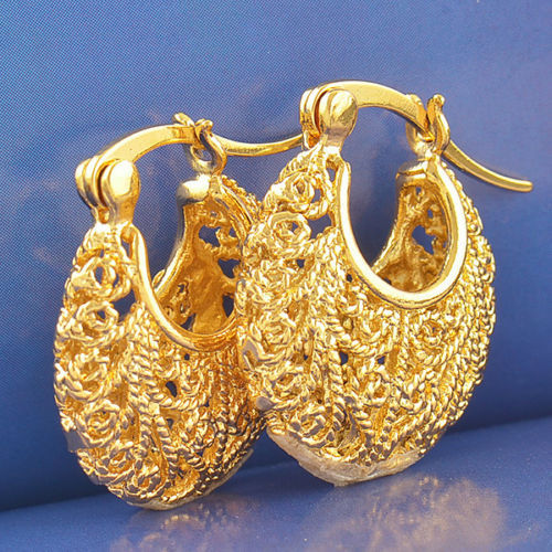 Awesome New Yellow Gold Filled Fancy Scroll Basket Style 20mm Hoop Earrings