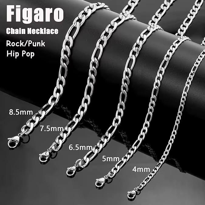 Stainless Steel Figaro Chain Lobster Bracelet 7″-10″ Men Women 3-12mm N70