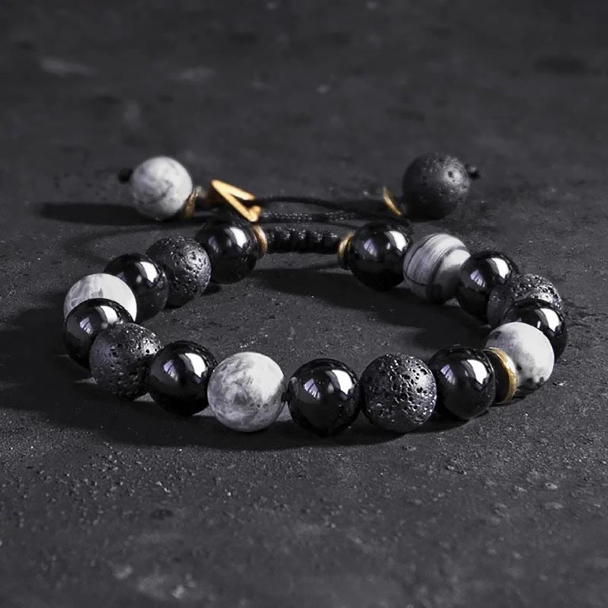 Black Obsidian Lava Rock Bracelet Stone Mindfulness Strength Beads Gift for Men