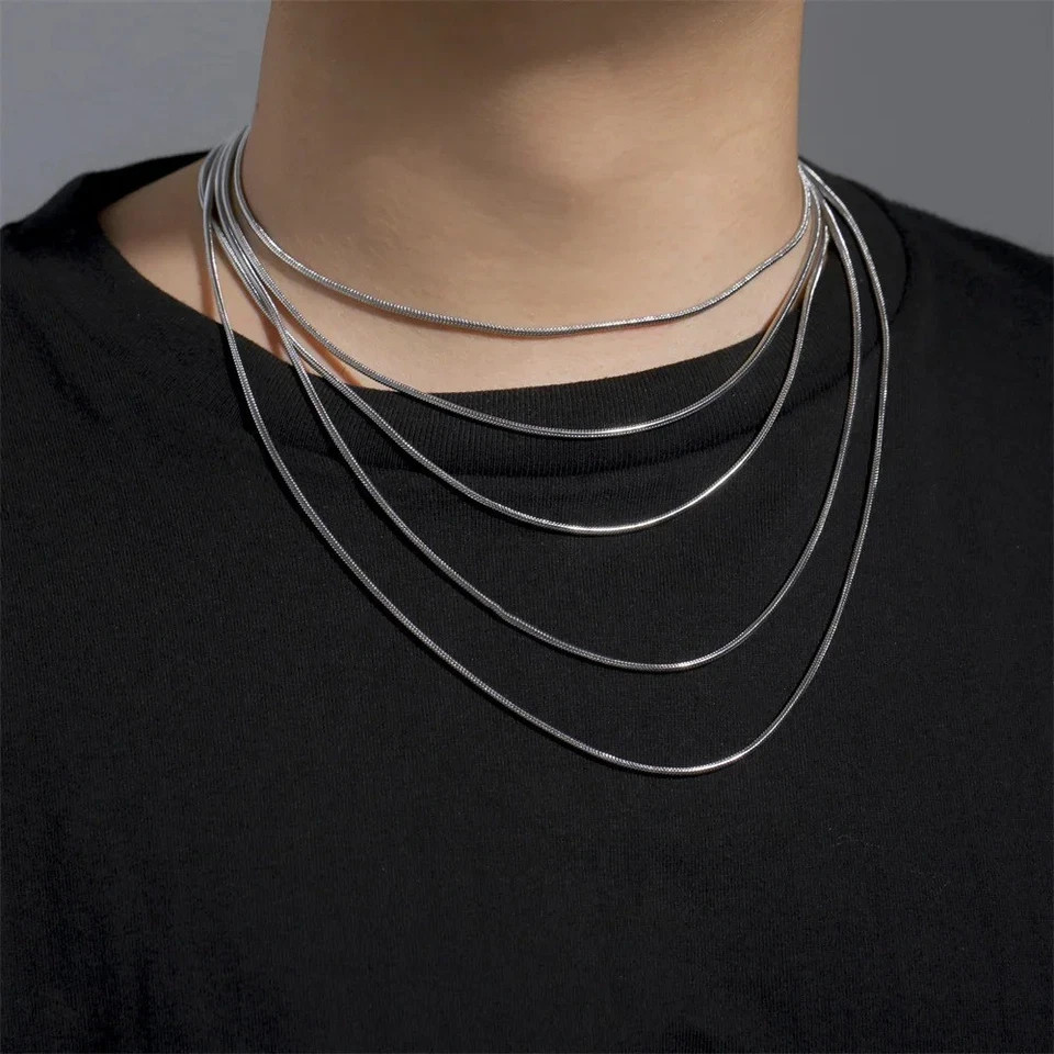 Stainless Steel Snake Chain Necklace 0.9-2mm Choker Link Men Women Gift
