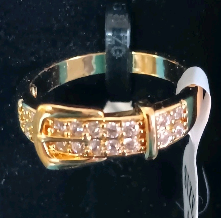 Platella Fine Jewelry Ring Zircon Buckle Band Gold Plated Pave Size 8