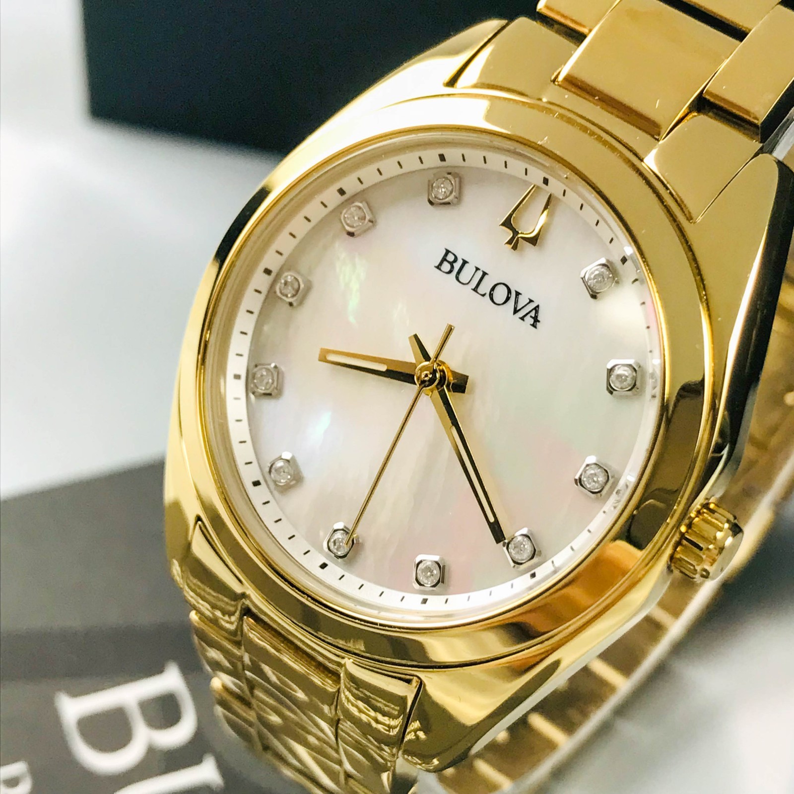 Bulova Women’s Surveyor 97P172 Mother-of-Pearl Diamond Dial Gold-Tone Watch 31mm