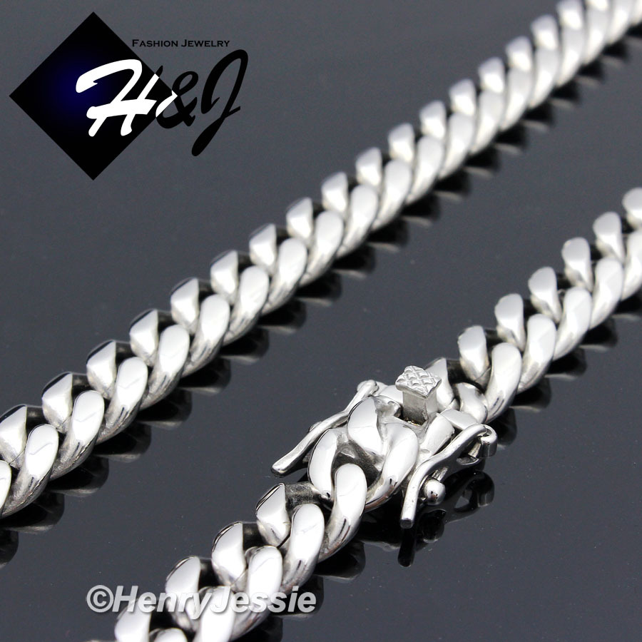 18-40″MEN Stainless Steel 7/10/12/14mm Silver Miami Cuban Curb Chain Necklace