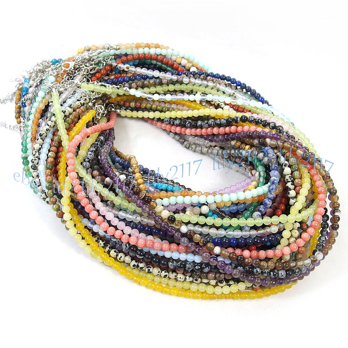 Fashion Jewelry 6mm Natural Multicolor Gemstone Jade Round Beads Necklace 18-36″