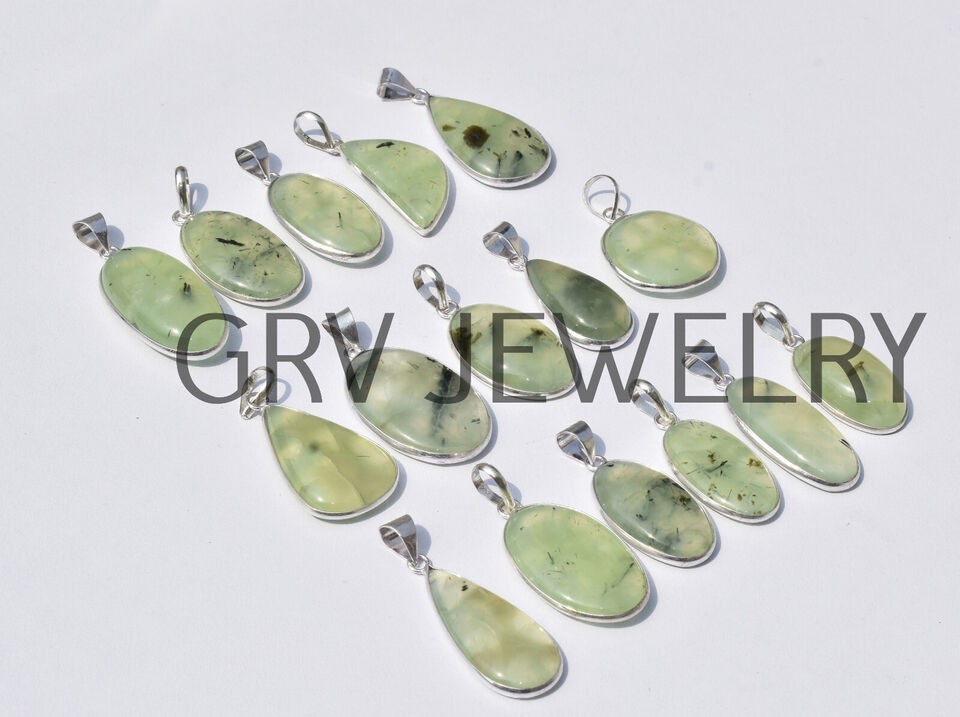 1-500 Pcs Prehnite Pendant Wholesale Lot Bulk: Silver Plated Necklace WH-19