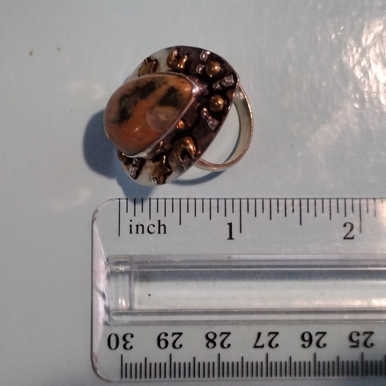 Sterling Silver Copper Color Rhyolite Celestial Ring Size 10