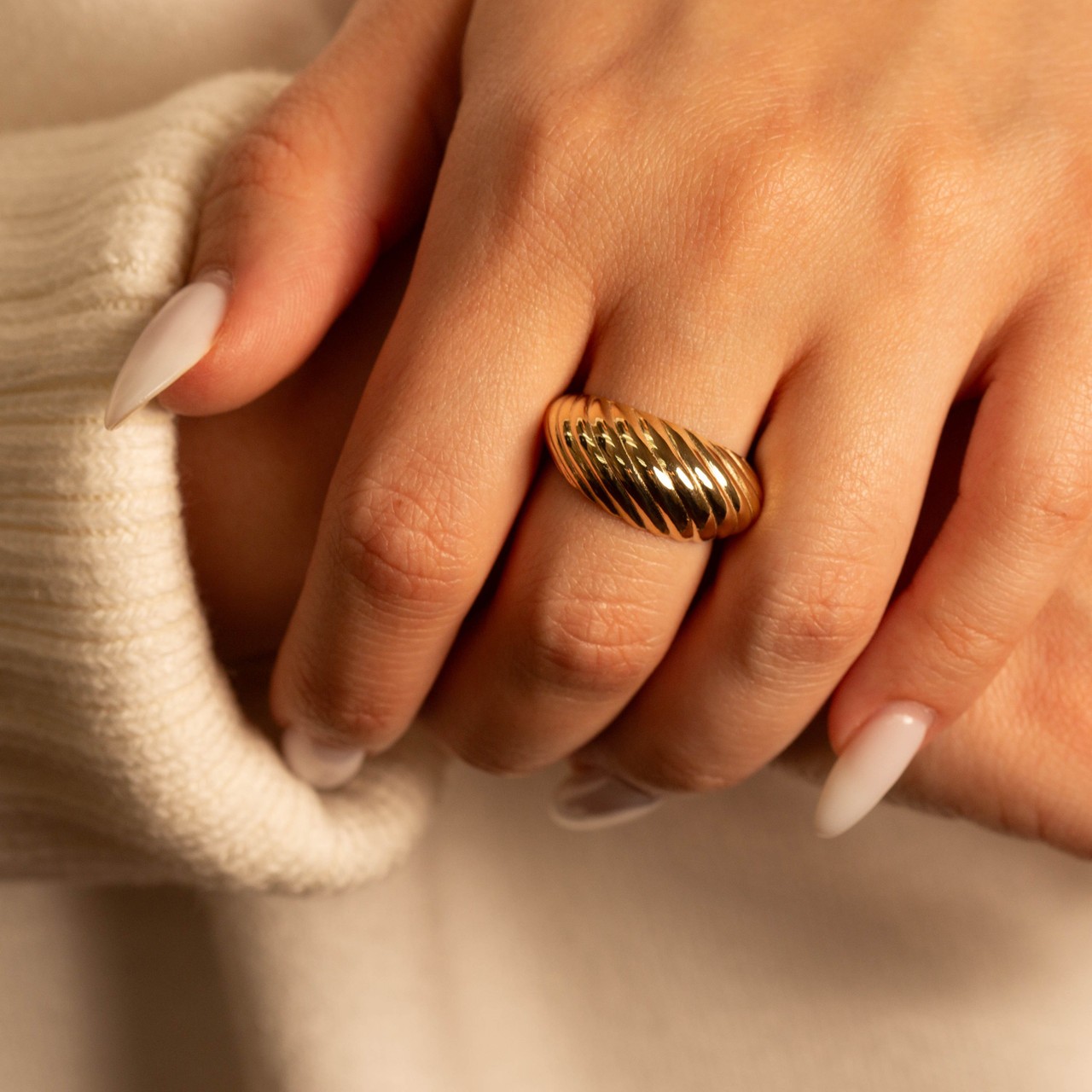 Gold Ribbed Dome Ring (Available in Yellow/Rose/White Gold)