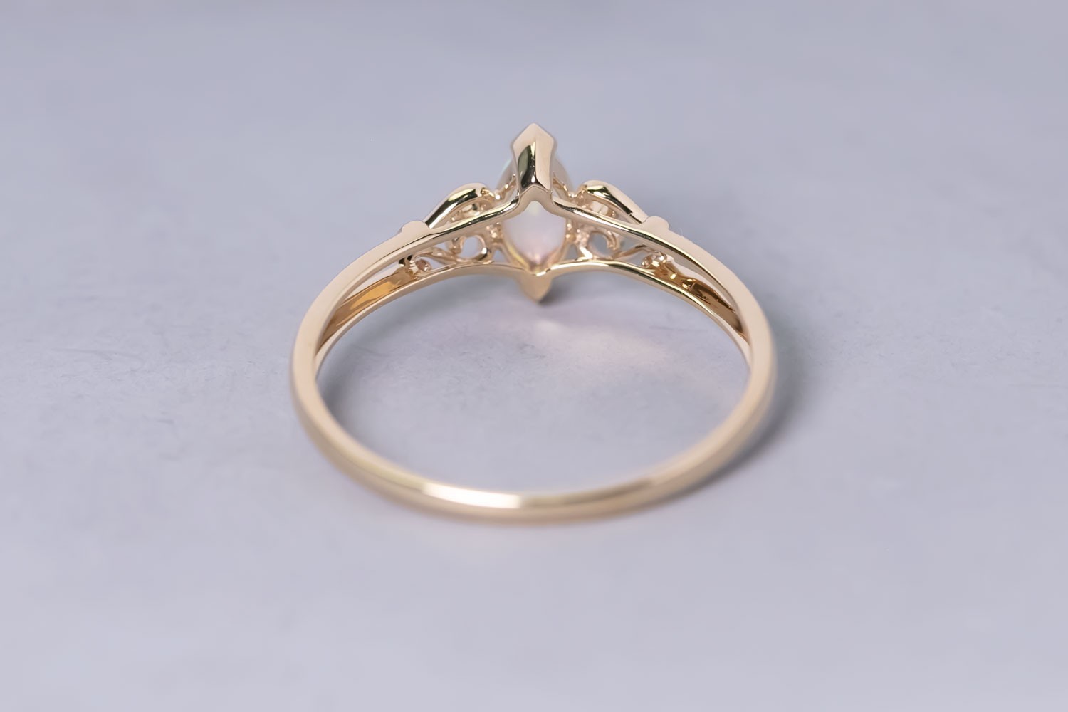 Vintage Inspired Australian Solid Opal Engagement Wedding Ring 14K Yellow Gold