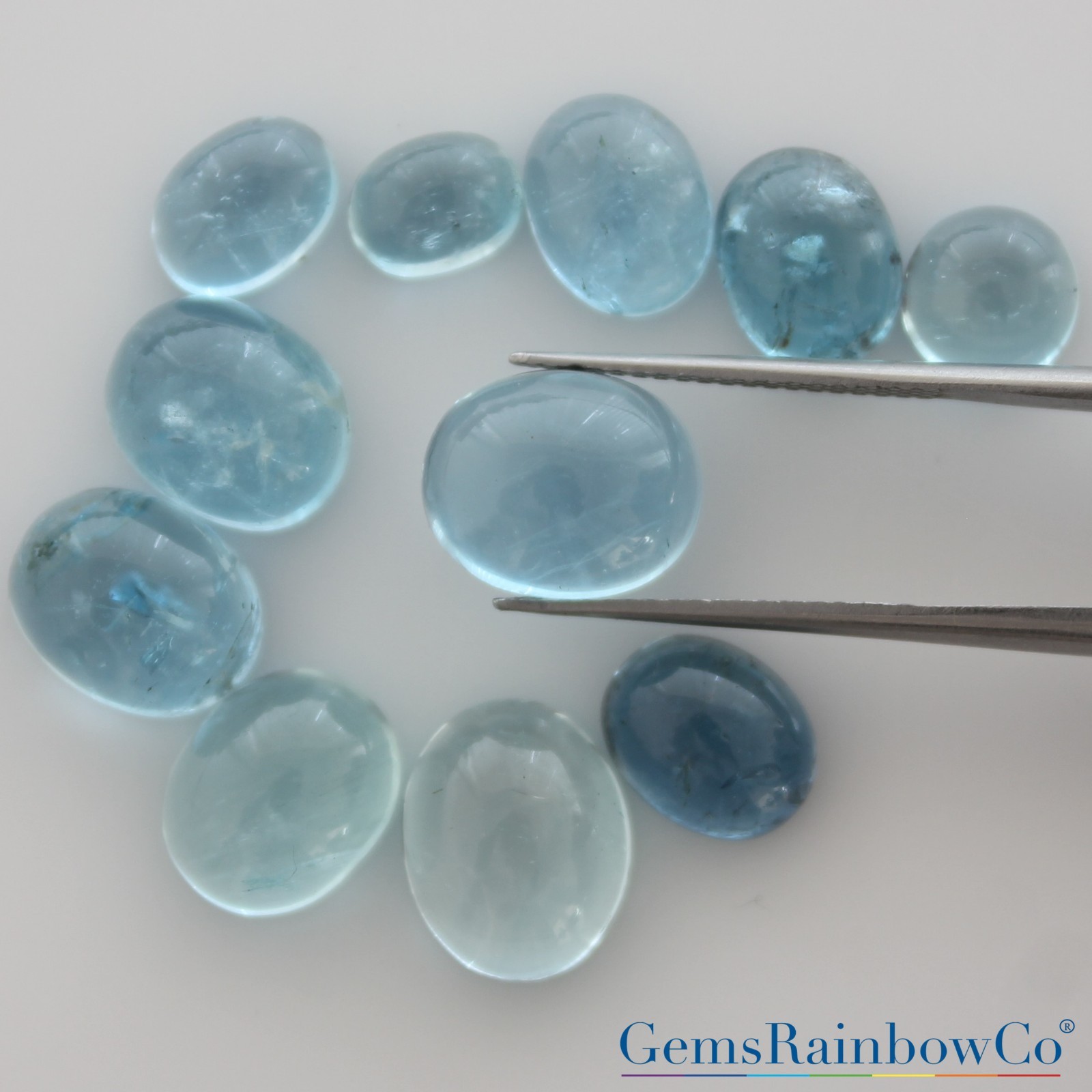 Natural Aquamarine Round and Oval Cabochon Loose Gemstones AAA Quality