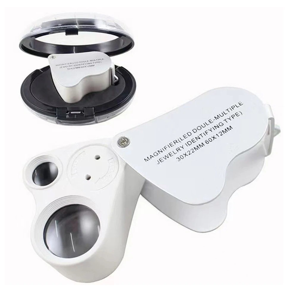30X 60X LED Illuminated Jeweler’s Loupe – Foldable Magnifier for Coins & Gems