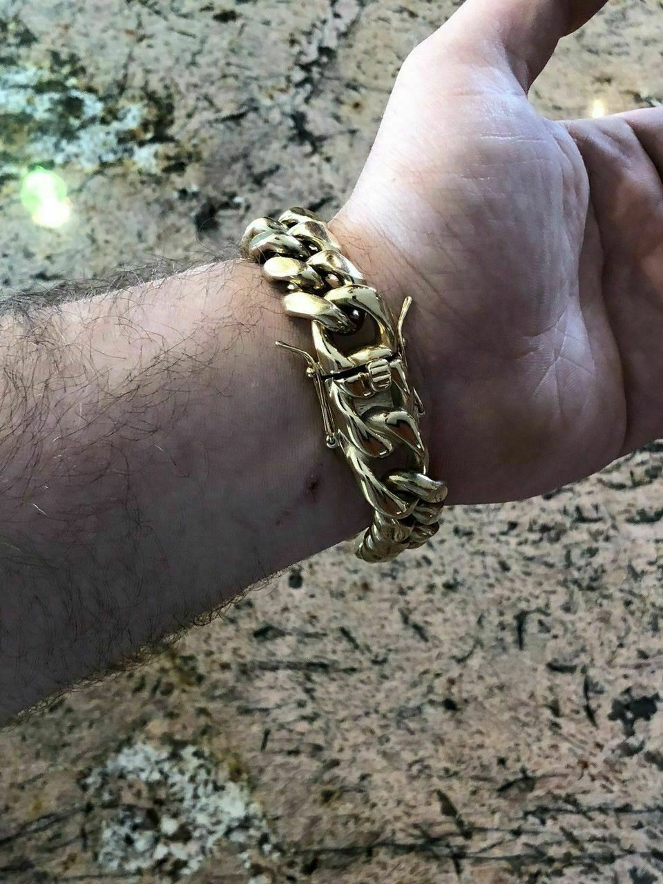 18mm Cuban Miami Link Bracelet Kilo Chain Set 14k Gold Plated Stainless Steel
