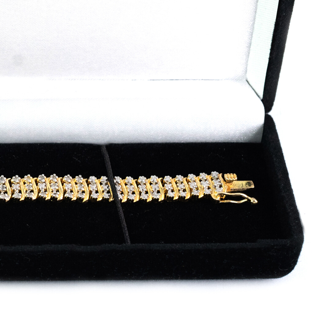 14K Yellow Gold Finish Over Brass 2.0 CTW S-Link Tennis Bracelet 7-8