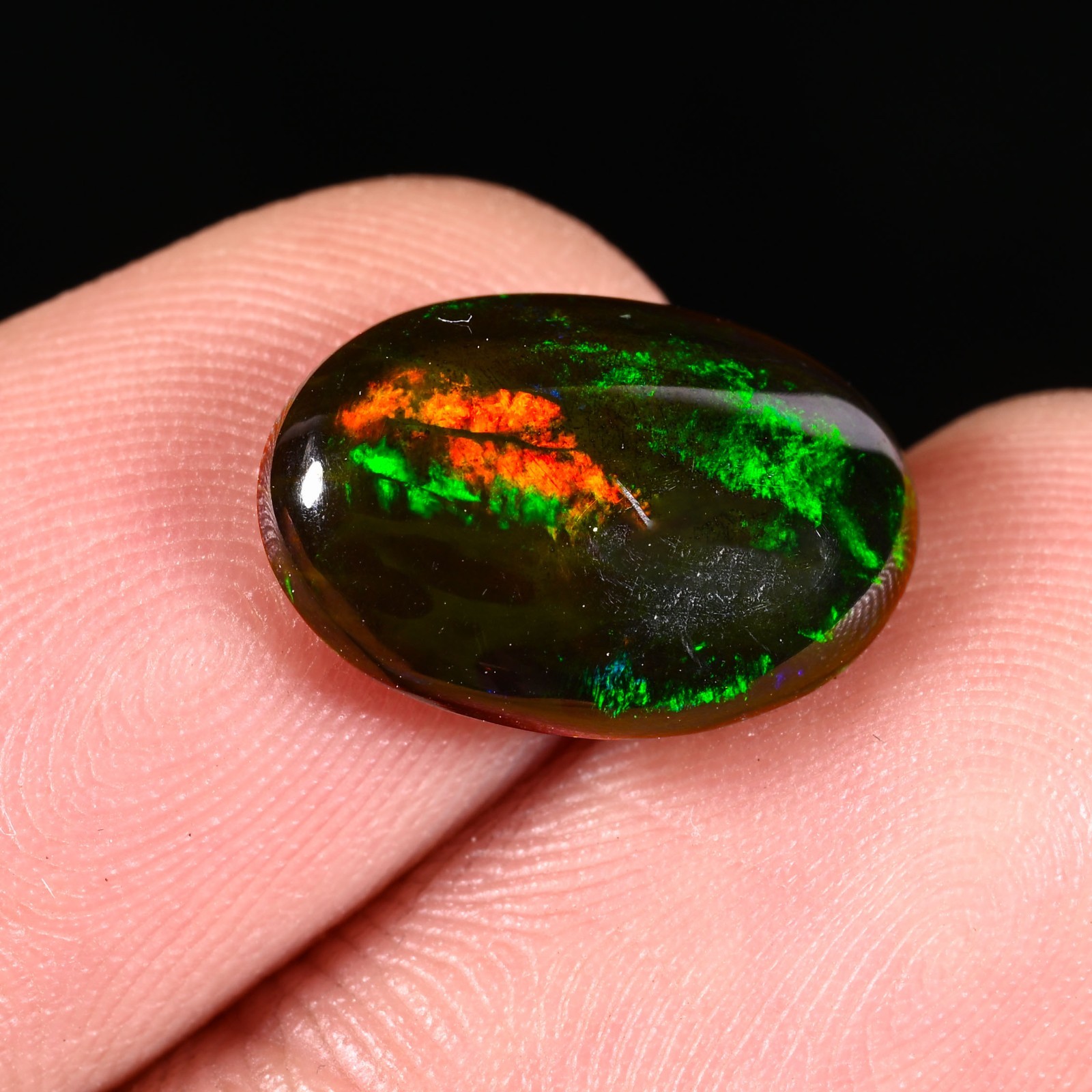 3.10 Ct Natural Ethiopian Multi Fire Black Opal Cabs Loose Gemstone 15x10x4 MM
