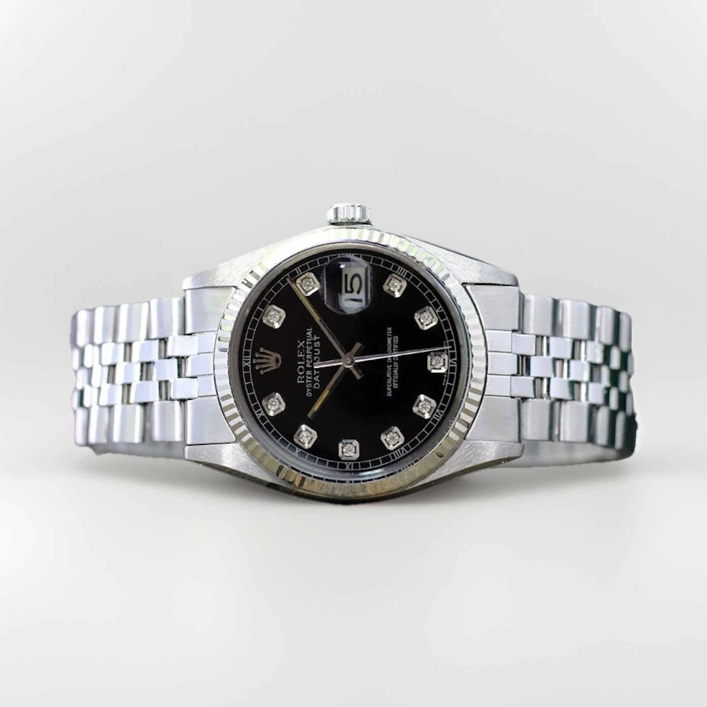 Rolex Datejust Automatic Chronometer Black Dial Diamond Fluted Bezel Date