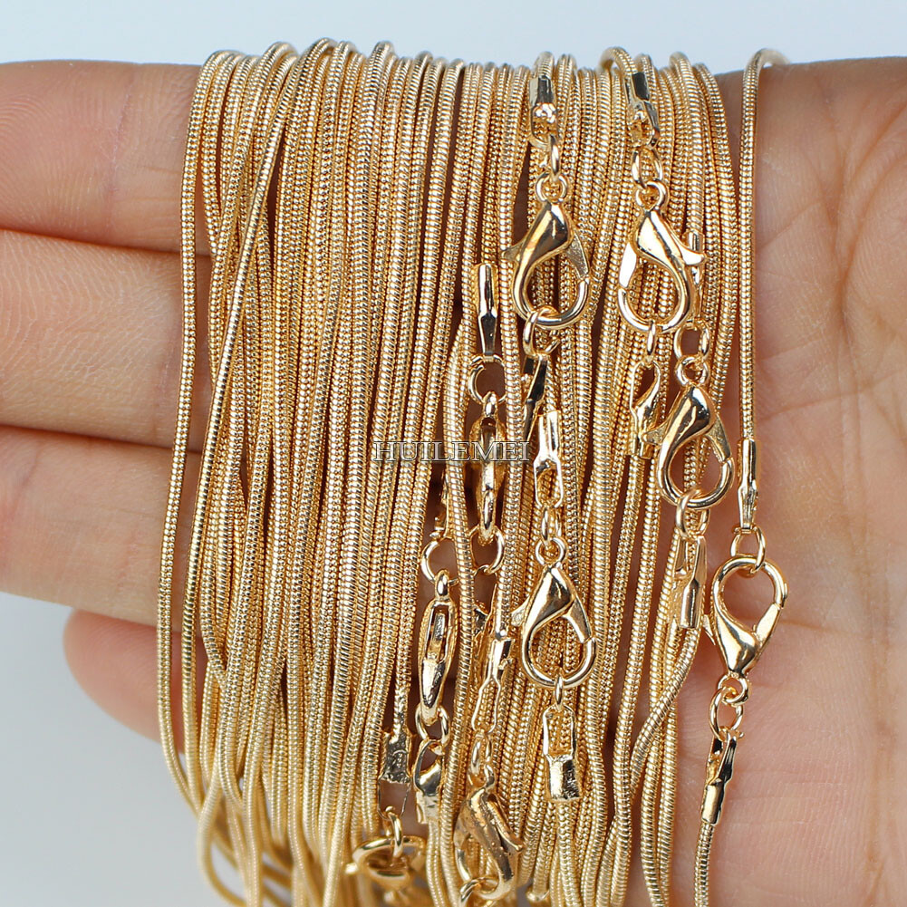 10 20 50 100x Silver / Gold Color 1.2mm Snake Chain Necklace 16″ 18″ 20″ 24″