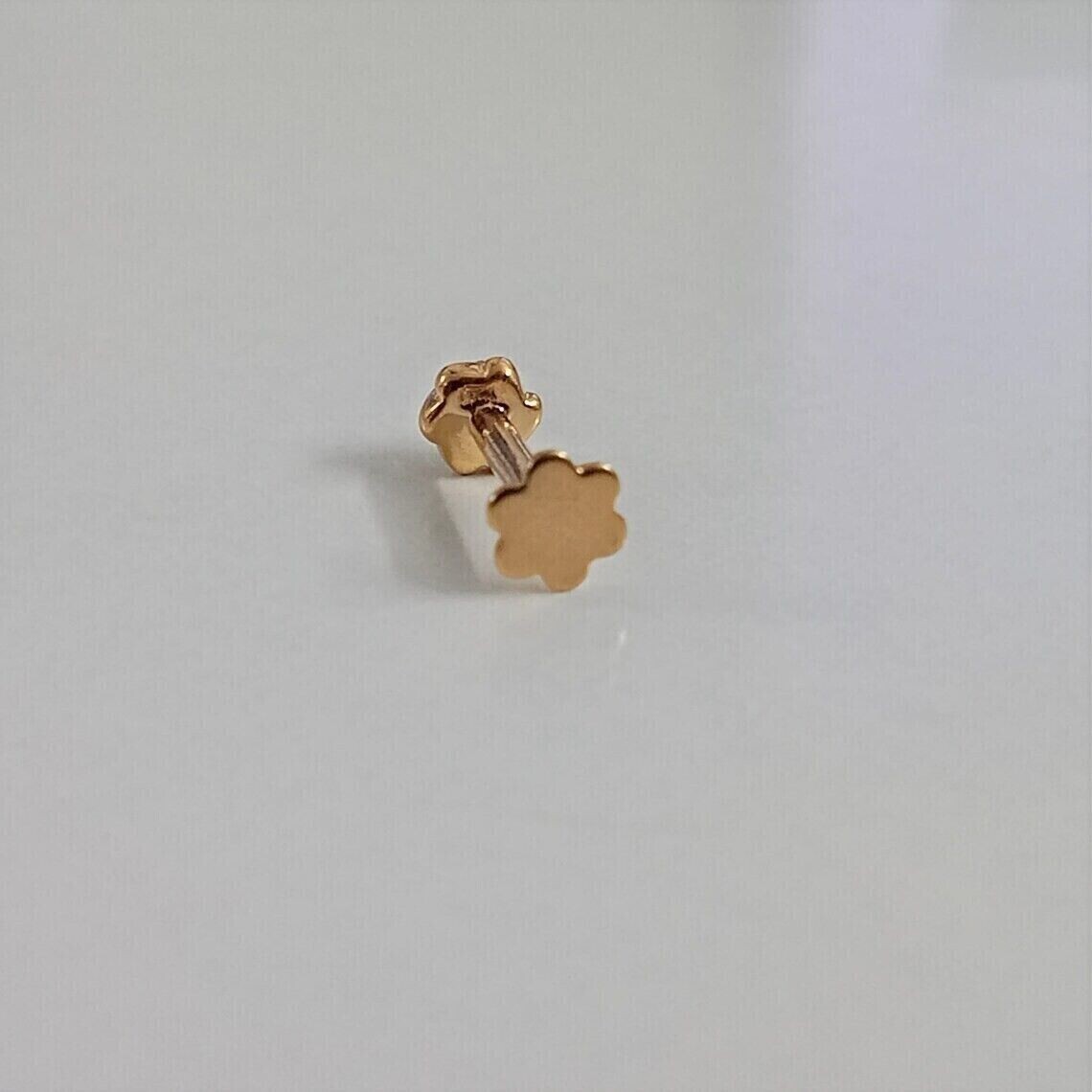 0.04 Ct Round Cut Natural Diamond Nose Screw Piercing Pin Solid 14Kt Yellow God