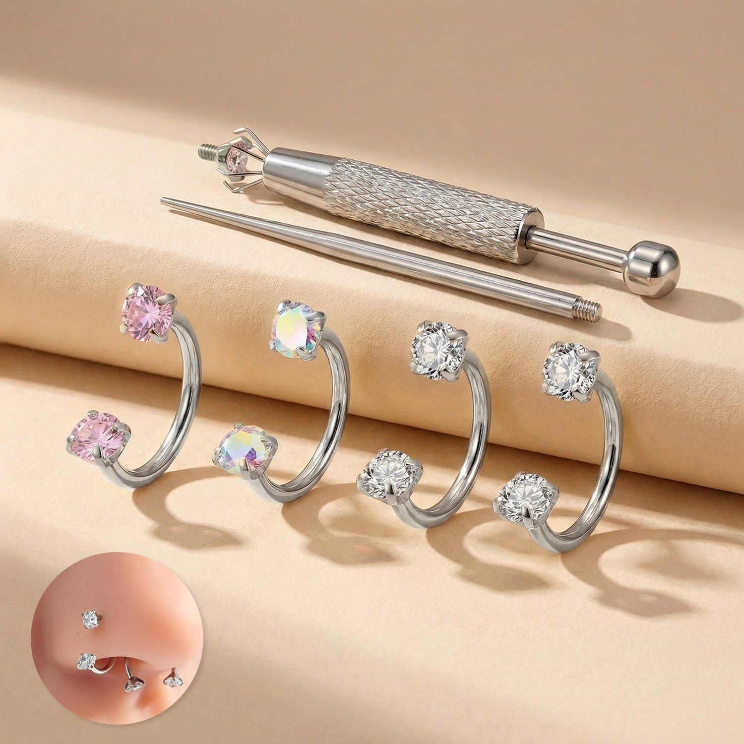20g Nose Rings Hoop C Shape Nose Studs Stainless Steel Nose Screw Bone Flat Top