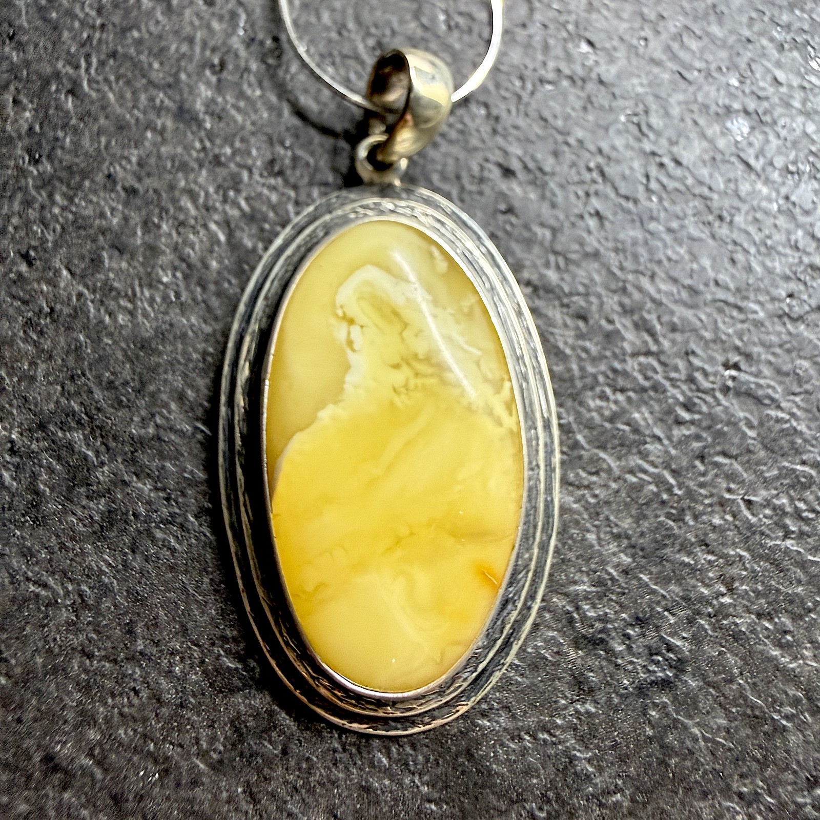 Silver landscape Whole Stone natural Amber Pendant 9.8g