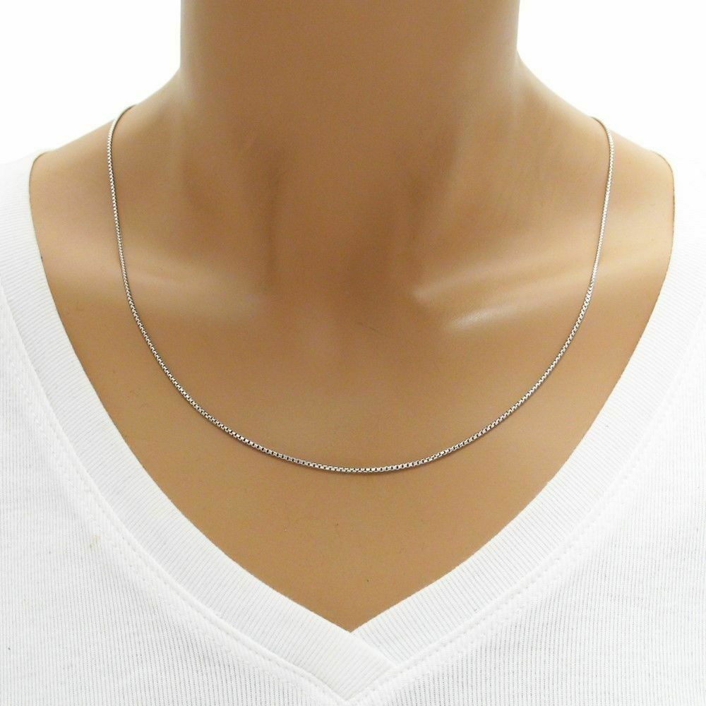 Solid 925 Sterling Silver 1mm Italian Box Chain Necklace 16″-30″ For Men & Women