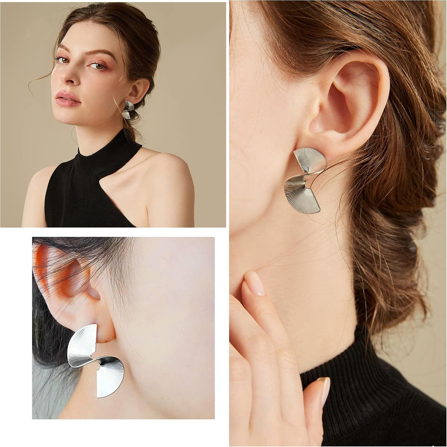 6 Pairs Bmadge Statement Earrings Set for Women, Large Silver Gold Geometric Ear