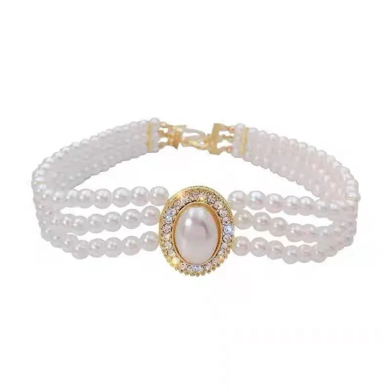Multi Layer Pearl Necklace, Women’s Jewelry Set with Diamonds Imitation Pearl