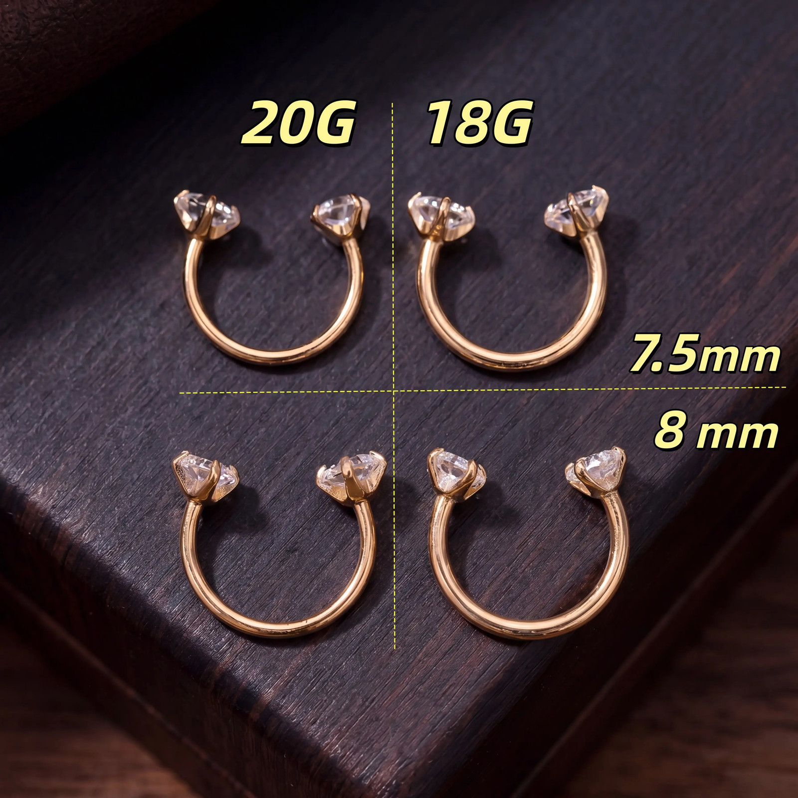 20G(0.8Mm)/18G(1.0Mm) 8Mm Horseshoe Nose Hoop Internally Threaded Gems Nose Ring