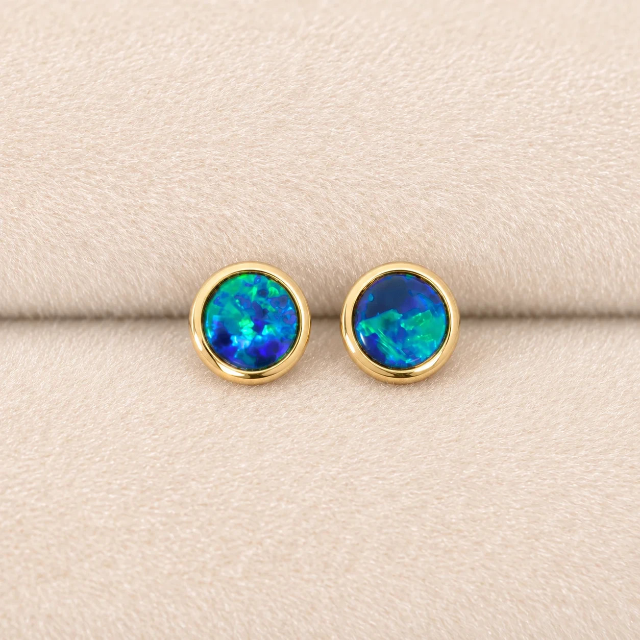 Australian Opal Earrings 14K Yellow Gold Dainty Stud Earrings