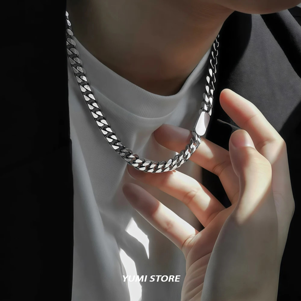 Hip Hop Cuban Square Necklace For Man Woman Non Fading Titanium Steel Clavicle C