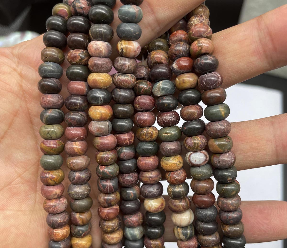 NATURAL 5x8MM MULTI-COLOR PICASSO JASPER GEMSTONE RONDELLE LOOSE BEAD STRAND 15″