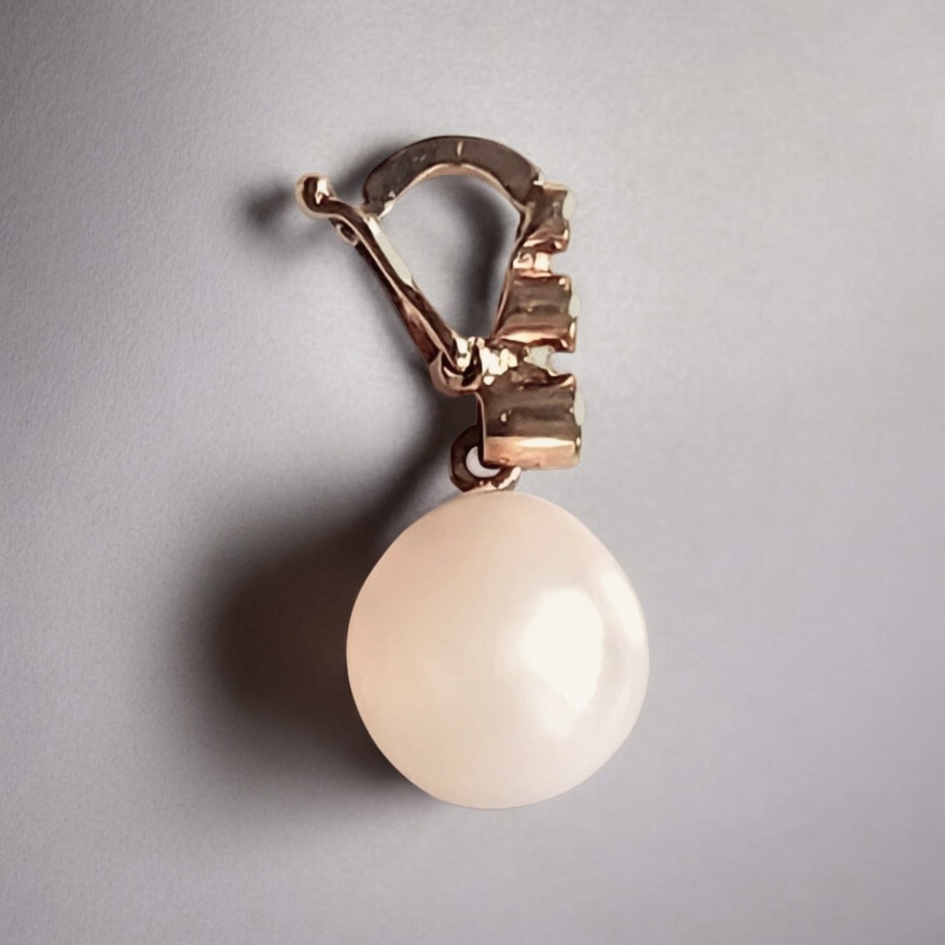 14K Solid Yellow Gold South Sea Pearl Diamond Enhancer Pendant 9.45mm Estate
