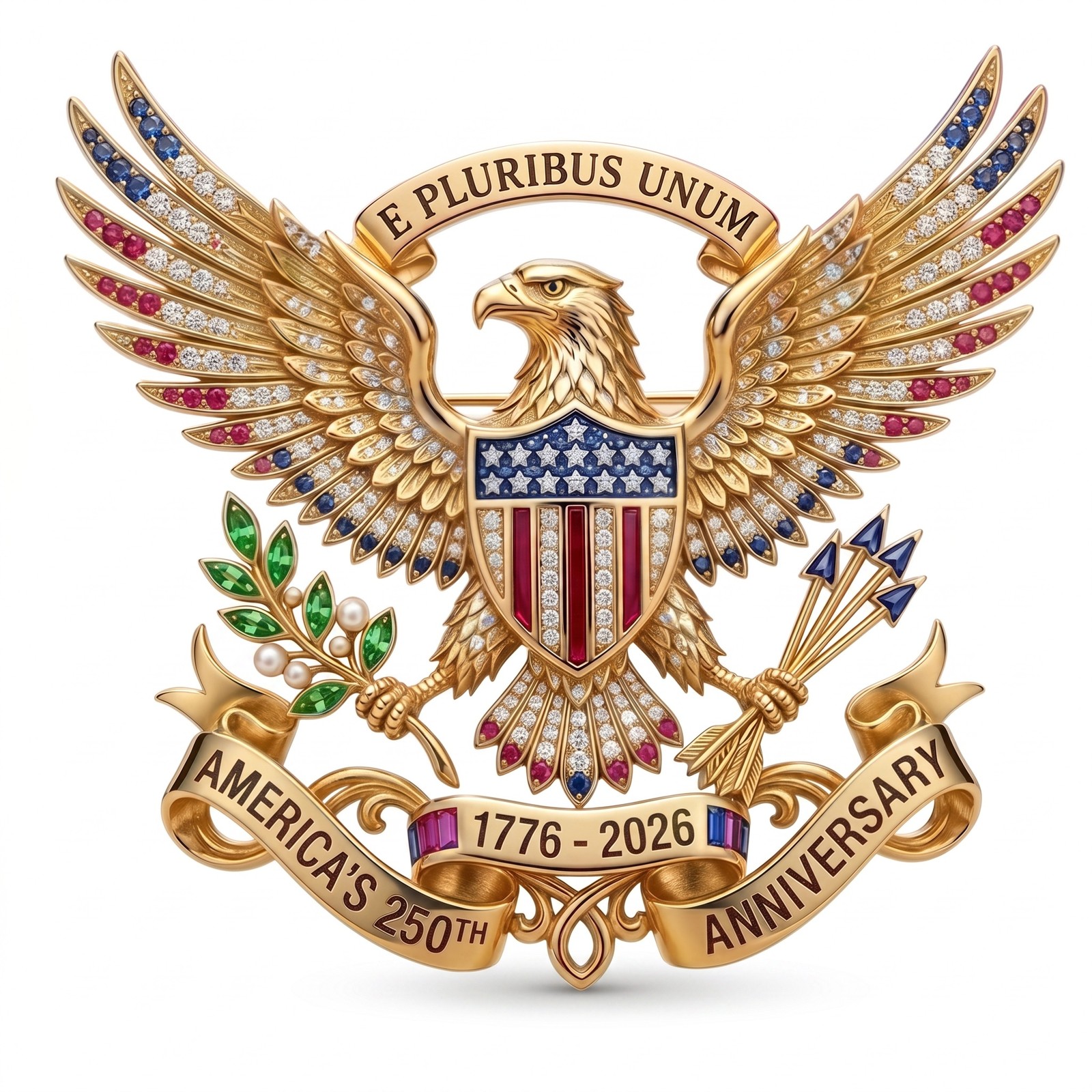 US 250th Anniversary Brooch Pin,Patriotic Eagle Rhinestone Lapel Pin Souvenir