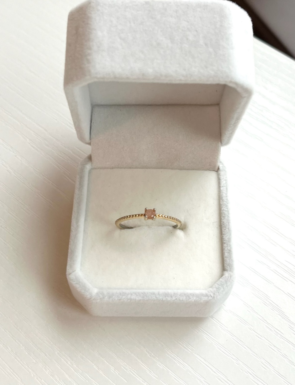 Gold-Colored Ring with Simulated Rose Quartz Size 7.5
