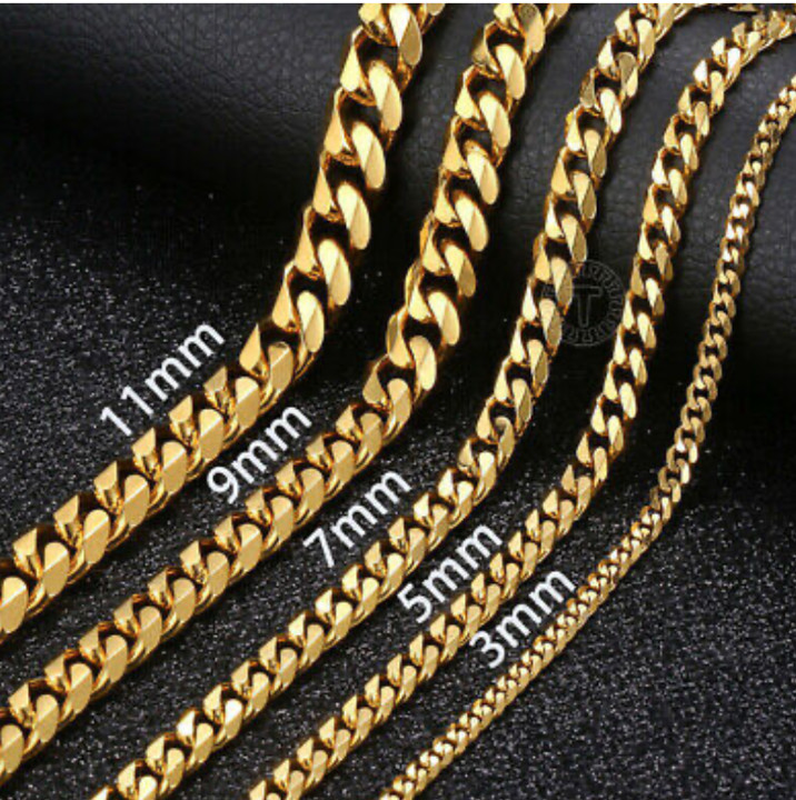 18k Gold Plated Necklace Cuban Curb Chain 6-34″ inch Men women 3-11mm