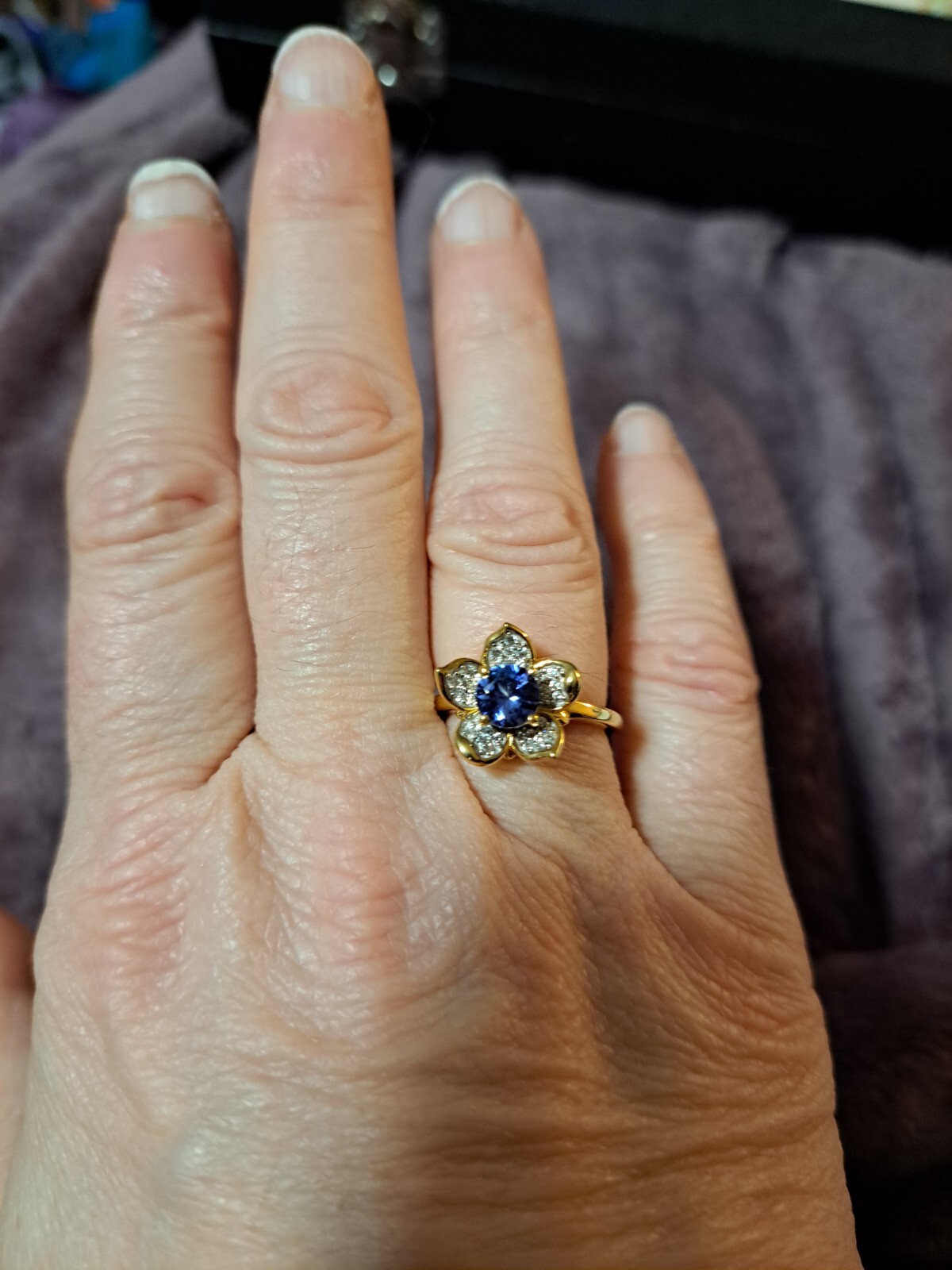 Floral Tanzanite GP Silver 925 Ring Sz 6