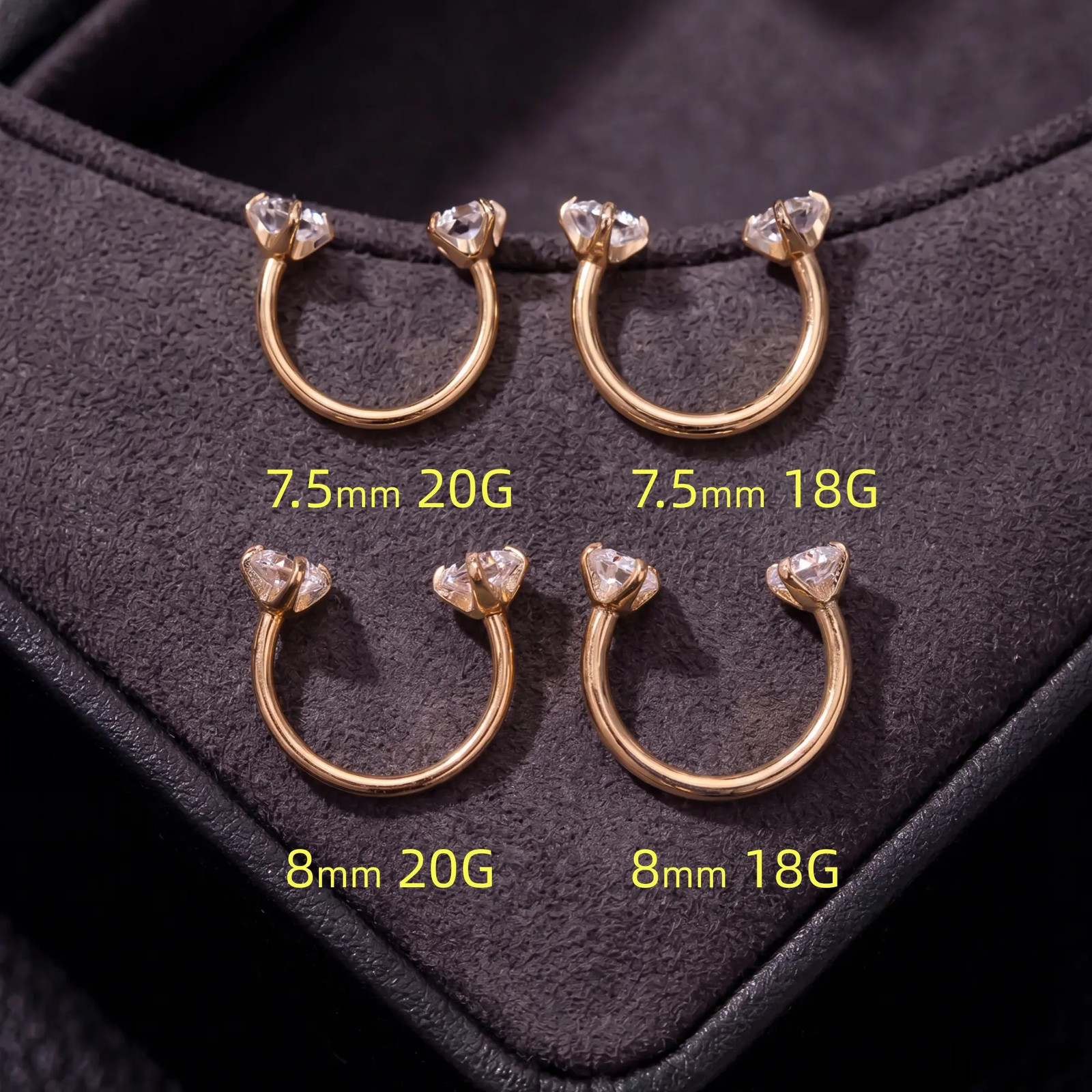 20G(0.8Mm)/18G(1.0Mm) 8Mm Horseshoe Nose Hoop Internally Threaded Gems Nose Ring