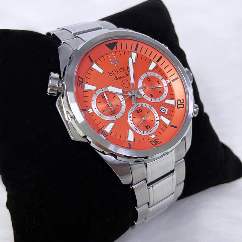 Men New Bulova Classic Orange Marine Star Stainless Steel 96B395 Watch (100MM)
