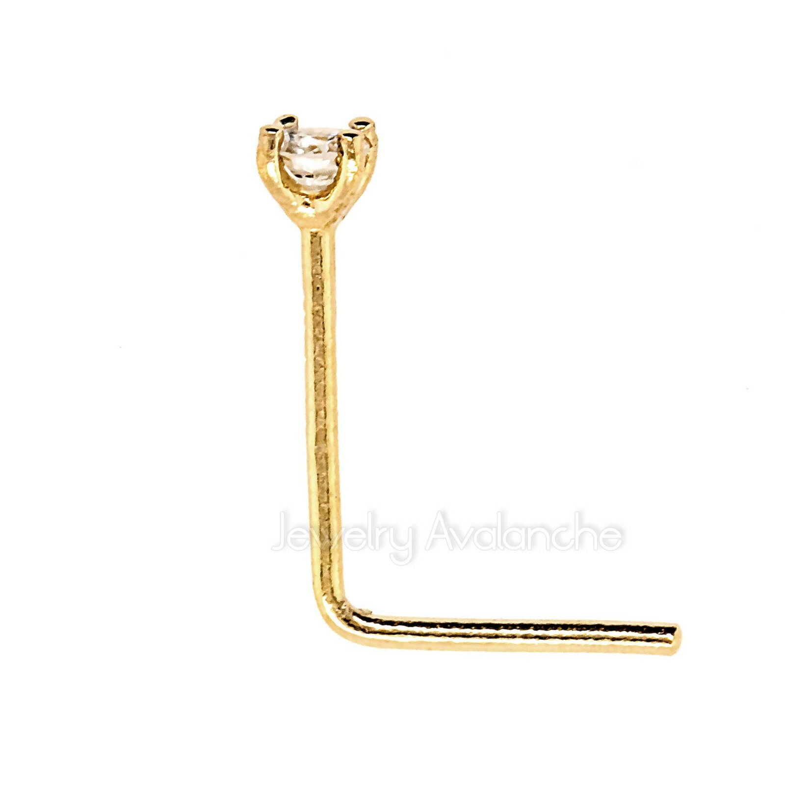Personalized Birthstone 22G 14kt Yellow or White Gold L-Shaped Nose Stud Ring