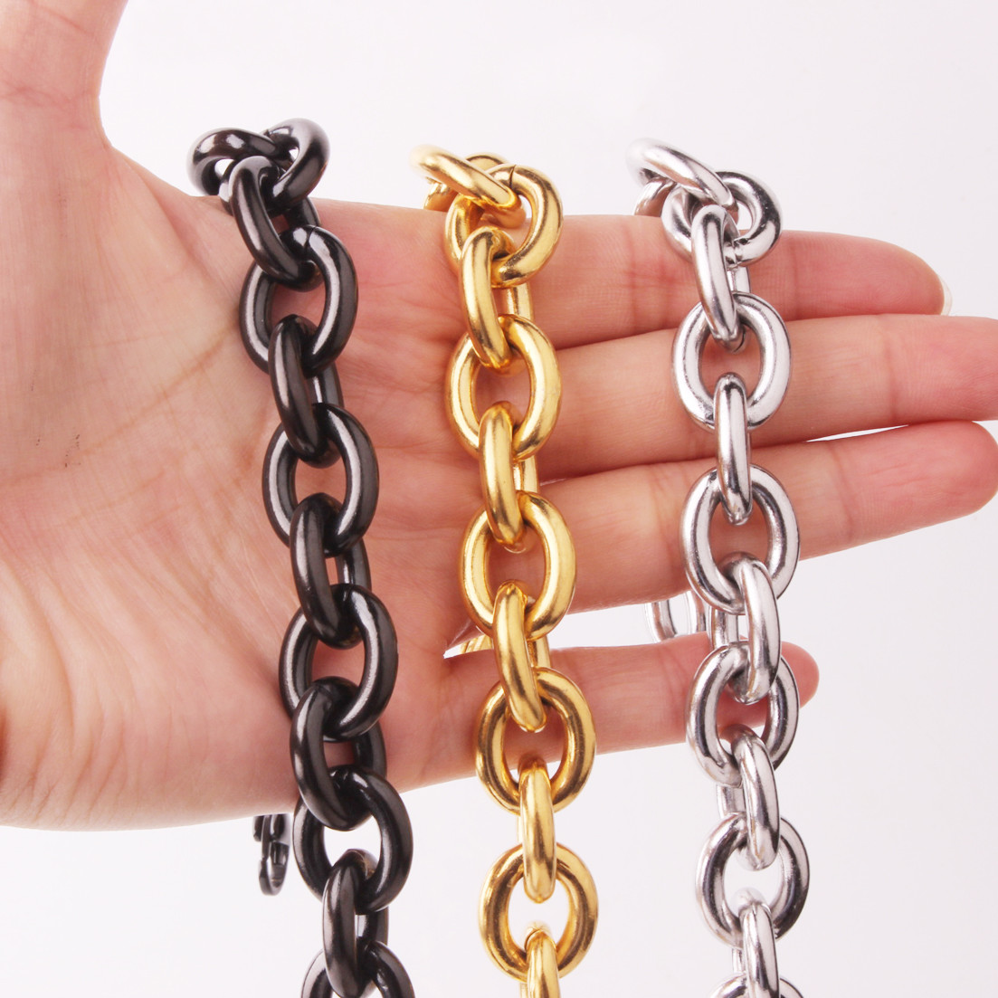 7″-40″ Stainless Steel Huge 8/11/13/15mm Rolo Oval Link Men’s Chain Necklace