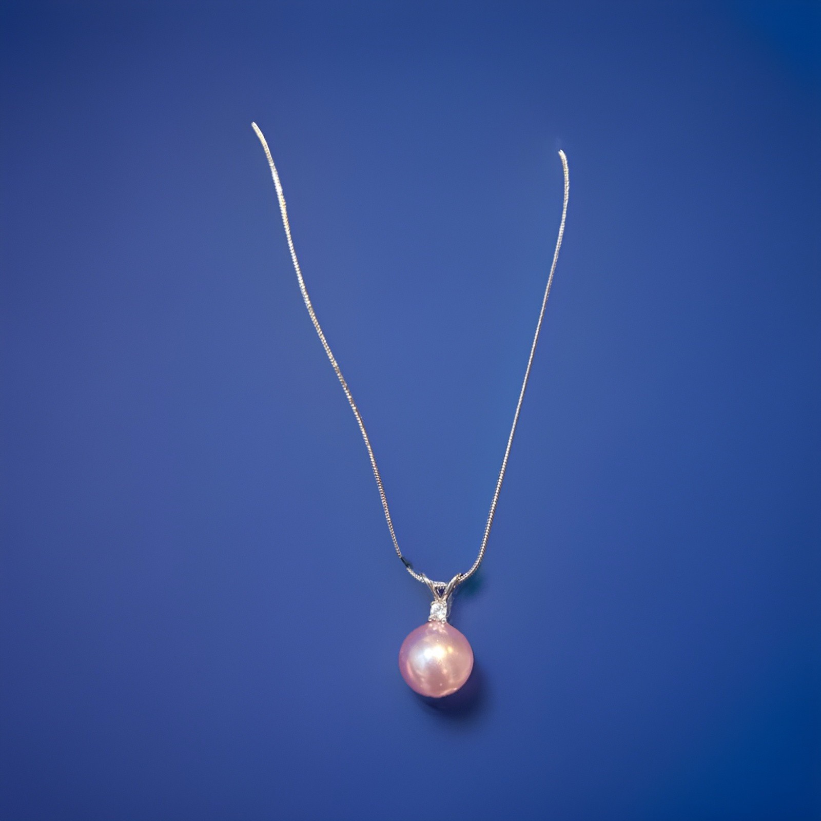 White Gold Pink Pearl and Diamond Necklace