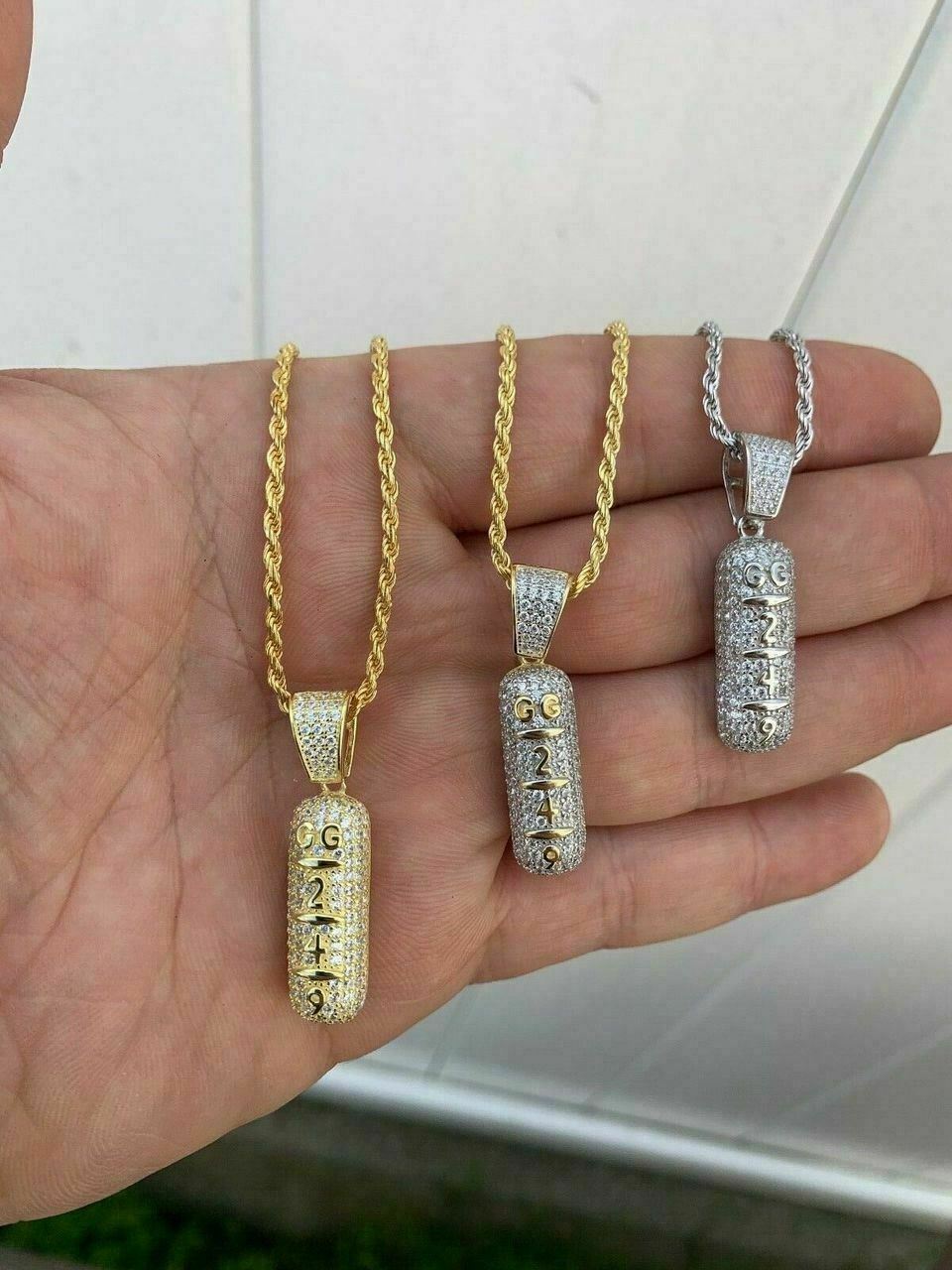 Solid 925 Silver 14k Gold Plated XANAX Pill Bar Pendant Necklace CZ Xan GG 249