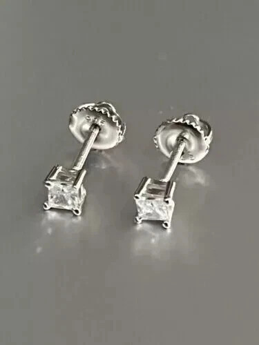 1 ct Princess Lab Created Diamond Solitaire Stud Earrings 14k White Gold Plated