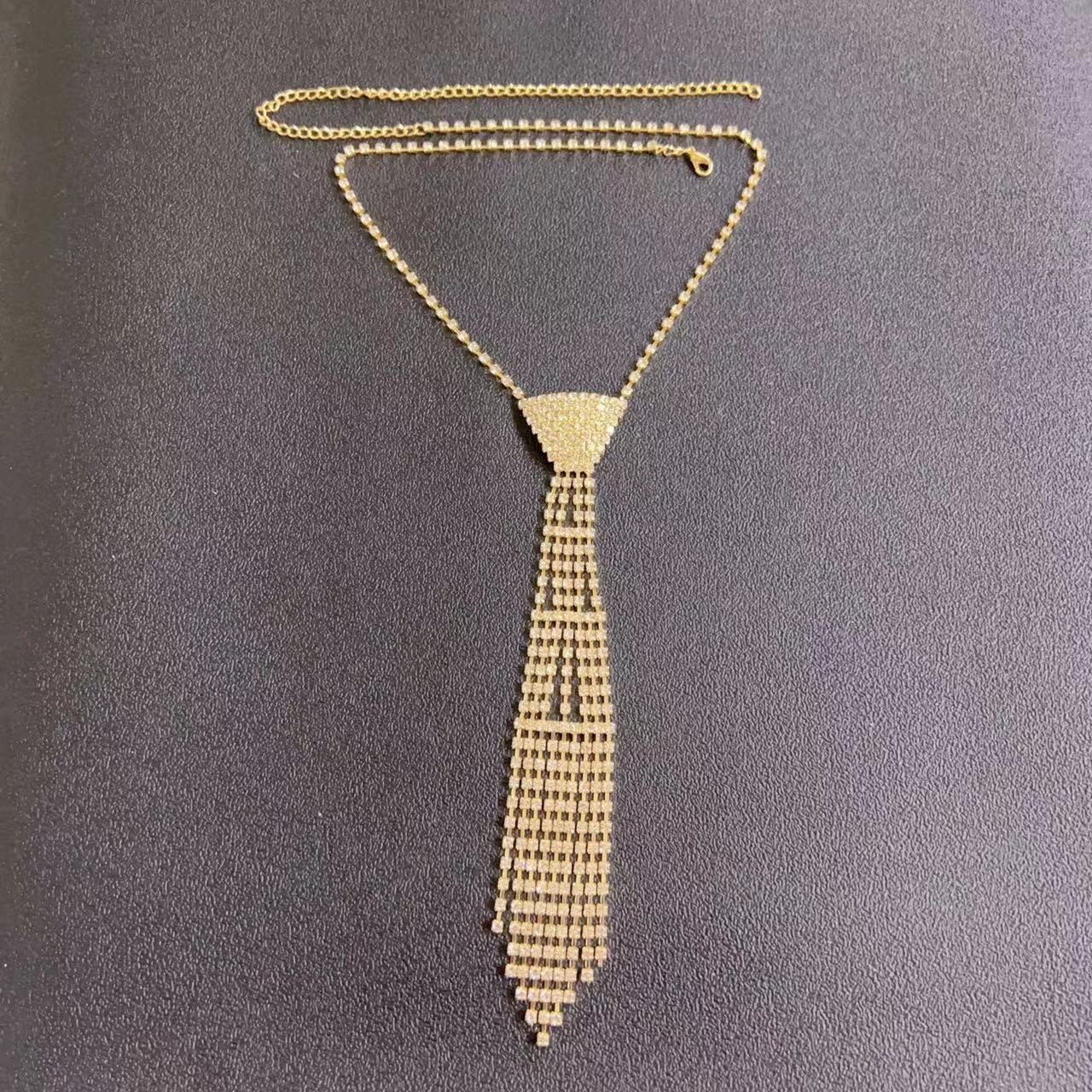 Women Sexy Rhinestone Crystal Bling Necktie Bow Tie Choker Necklace Adjustable