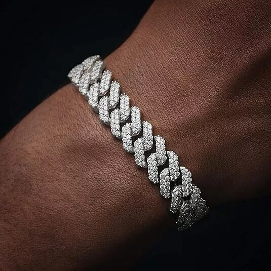 12mm Iced CZ Out Miami Cuban Link Chain 14k/White Gold Plated Stainless Steel