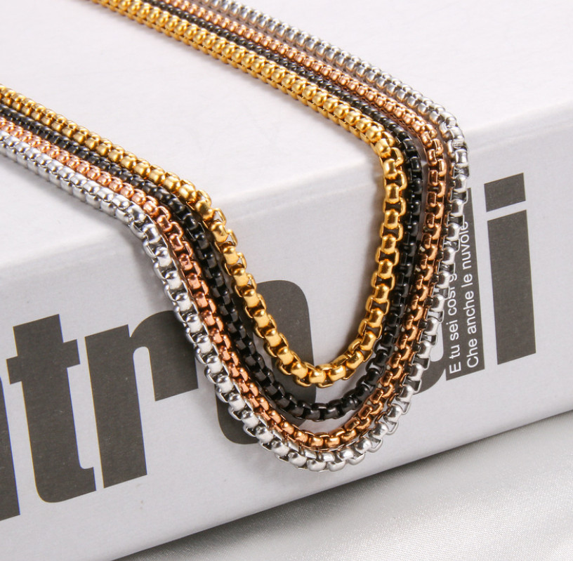 Women Men Black Gold Silver Stainless Steel 2mm Round Box Chain Necklace 12-32″