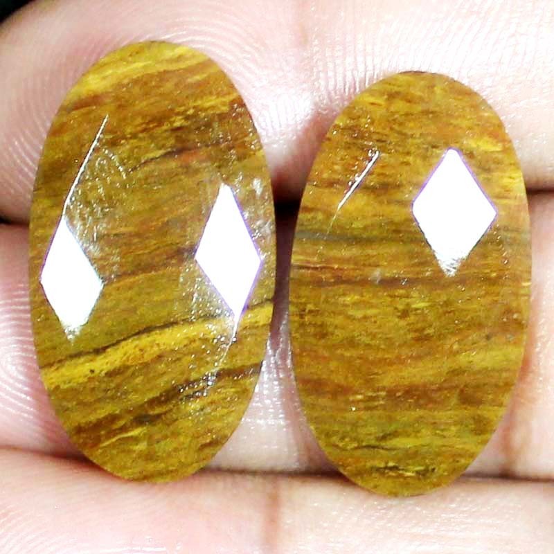 36.15 Cts Natural Picture Jasper Pair Cut Oval Cabochon Loose Gemstone 17x30x4mm