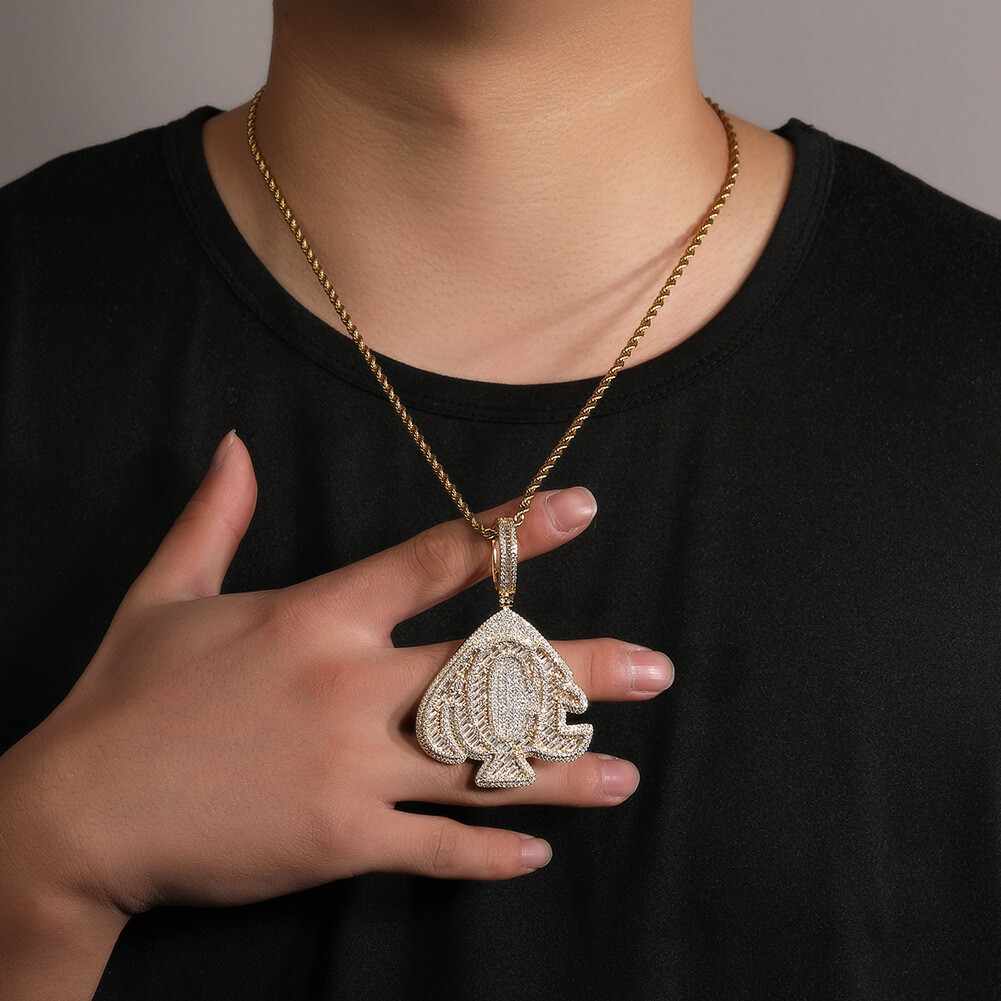 Hip Hop Peach Heart Pendant Sweater Necklace Gold Fill Zircons Rapper MENS Gifts