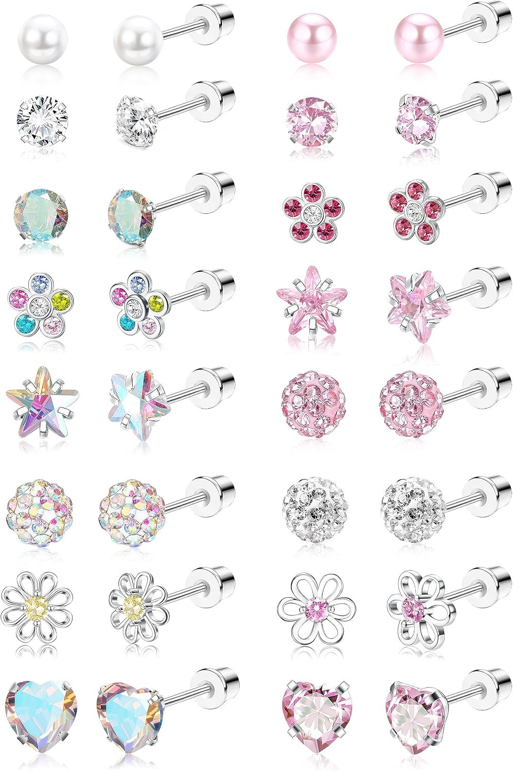 16 Pairs Hypoallergenic Earrings for Girls Kids Stud Earrings Set | Surgical Sta